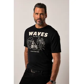 Pánské tričko JP1880, Plus size Tričko JP1880, krátké rukávy, potisk na hrudi, do 8XL pro plnoštíhlé nadměrná velikost, 842058100-1456, černý, 7XL, Plus size oblečení, Oblečení pro vysoké muže, Nadměrné velikosti, Oblečení pro plnoštíhlé.