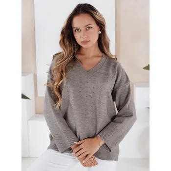 Dámský svetr Dámský svetr s V výstřihem VERALIA šedý DStreet šedá 3413438