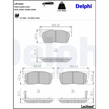 Brzdová destička Sada brzdových destiček, kotoučová brzda DELPHI LP1442