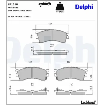 Brzdová destička Sada brzdových destiček, kotoučová brzda DELPHI LP1518