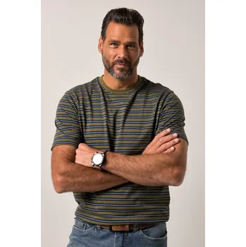 Pánské tričko JP1880, Plus size Tričko JP1880, krátké rukávy, pruhy, do 8XL pro plnoštíhlé nadměrná velikost, 840253641-1907, zelený, 8XL, Plus size oblečení, Oblečení pro vysoké muže, Nadměrné velikosti, Oblečení pro plnoštíhlé.