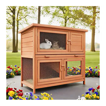 Dvoupatrová králíkárna s domečkem vhodná do interiéru domu či bytu, ale i ven. Pelopones, 105x55x95cm.