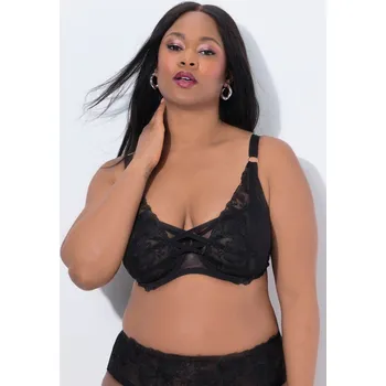 Podprsenka Ulla Popken, Plus size Podprsenka s kosticemi TruYou, ozdobné stuhy, květovaná krajka, košíčky B-F pro plnoštíhlé nadměrná velikost, 843538100-1106, černý, 115E, Nadměrné velikosti, Plus size oblečení, Oblečení pro boubelky, Oblečení pro baculky, Oblečení