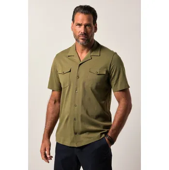 Pánská košile JP1880, Plus size Žerzejová košile JP1880, krátké rukávy, cuba límeček, cuba střih, do 8XL pro plnoštíhlé nadměrná velikost, 840087641-1452, zelený, 3XL, Plus size oblečení, Oblečení pro vysoké muže, Nadměrné velikosti, Oblečení pro plnoštíhlé.