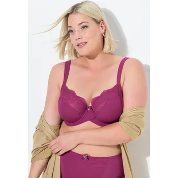 Podprsenka Ulla Popken, Plus size Podprsenka s kosticemi, žakár, krajka, měkké košíčky, B-G pro plnoštíhlé nadměrná velikost, 841686824-1080, červený, 85B, Nadměrné velikosti, Plus size oblečení, Oblečení pro boubelky, Oblečení pro baculky, Oblečení pro plnoštíhlé,