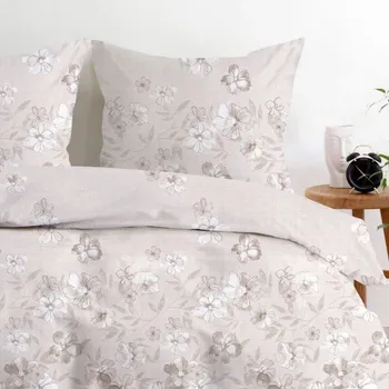 Povlečení Prémiové bavlněné ložní prádlo, béžové s květinovým vzorem Šířka: 160 cm | Délka: 200 cm