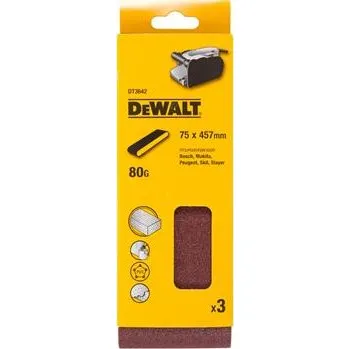 Brusný papír DeWALT DT3642 Víceúčelový brusný pás - 80G - 75 mm x 457 mm 3ks