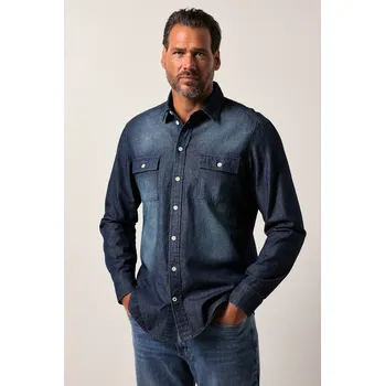 Pánská košile JP1880, Plus size Džínová košile JP1880, dlouhé rukávy, Kent límeček, vintage vzhled, Modern střih, do 8XL pro plnoštíhlé nadměrná velikost, 840093723-1455, modrý, 6XL, Plus size oblečení, Oblečení pro vysoké muže, Nadměrné velikosti, Oblečení pro plnoští