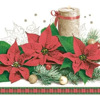 Papírový kapesník Ubrousky MAKI L (20ks) Red Poinsettias on Spruce Twigs
