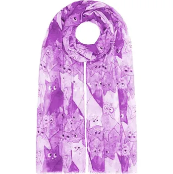 Šátek Dámský lehký šál kočky fialový 7200716-1
