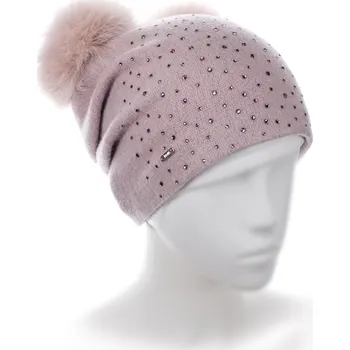 Čepice KRUMLOVANKA Dámská zimní čepice se dvěma bambulemi W-0157/540 světle starorůžová