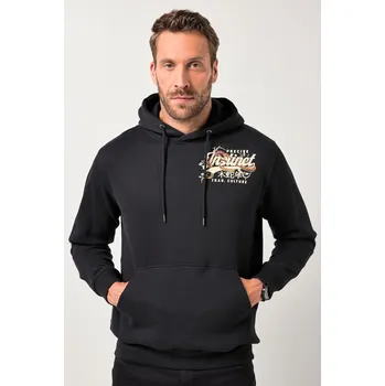 Pánská mikina JP1880, Plus size Mikina s kapucí JP1880, potisk na hrudi, klokaní kapsa, do 8XL pro plnoštíhlé nadměrná velikost, 841718100-1907, černý, 8XL, Plus size oblečení, Oblečení pro vysoké muže, Nadměrné velikosti, Oblečení pro plnoštíhlé.