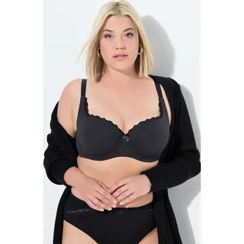 Podprsenka Ulla Popken, Plus size Podprsenka s kosticemi, měkké košíčky, balkonetka, ažur, košíčky B-E pro plnoštíhlé nadměrná velikost, 841500100-1096, černý, 115D, Nadměrné velikosti, Plus size oblečení, Oblečení pro boubelky, Oblečení pro baculky, Oblečení pro pl