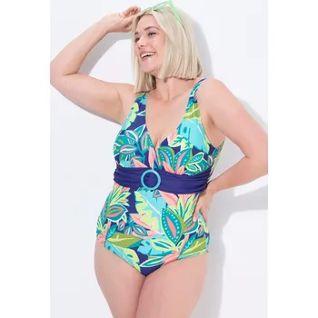 Dámské plavky Ulla Popken, Plus size Plavky, lístky, měkké košíčky, ozdobný kruh, recyklovaný materiál pro plnoštíhlé nadměrná velikost, 838131740-1132, modrý, 58/60, Nadměrné velikosti, Plus size oblečení, Oblečení pro boubelky, Oblečení pro baculky, Oblečení pro plno