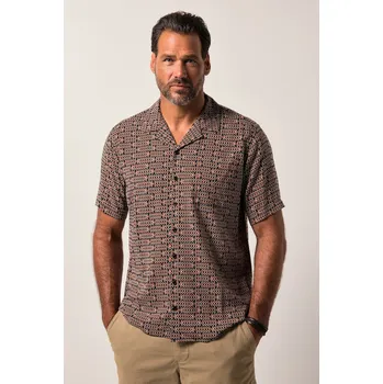 Pánská košile JP1880, Plus size Košile JP1880, viskóza, krátké rukávy, Cuba límeček, plošný potisk, Cuba střih, do 8XL pro plnoštíhlé nadměrná velikost, 840076350-1460, hnědý, XXL, Plus size oblečení, Oblečení pro vysoké muže, Nadměrné velikosti, Oblečení pro plnoštíhl