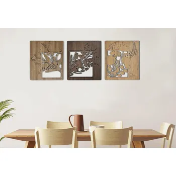 Obraz Li-Go "Květy triptych" Dřevěné obrazy 55x65 cm s hloubkou 23 mm Provedení povrchu 3xobraz: dub