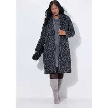 Dámský kabát Ulla Popken, Plus size Kabát, leopardí vzor, klopový límec, dlouhé raglánové rukávy pro plnoštíhlé nadměrná velikost, 842215100-1132, černý, 58/60, Nadměrné velikosti, Plus size oblečení, Oblečení pro boubelky, Oblečení pro baculky, Oblečení pro plnoštíhl