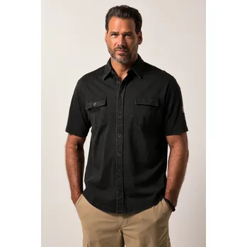 Pánská košile JP1880, Plus size Žerzejová košile JP1880, krátké rukávy, Kent límeček, vintage vzhled, Modern střih, do 8XL pro plnoštíhlé nadměrná velikost, 840112100-1455, černý, 6XL, Plus size oblečení, Oblečení pro vysoké muže, Nadměrné velikosti, Oblečení pro plnoš