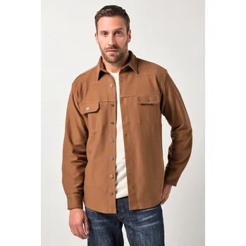 Pánská košile JP1880, Plus size Tepláková košile JP1880, dlouhé rukávy, Kent límeček, Modern střih, do 8XL pro plnoštíhlé nadměrná velikost, 842643341-1907, hnědý, 8XL, Plus size oblečení, Oblečení pro vysoké muže, Nadměrné velikosti, Oblečení pro plnoštíhlé.