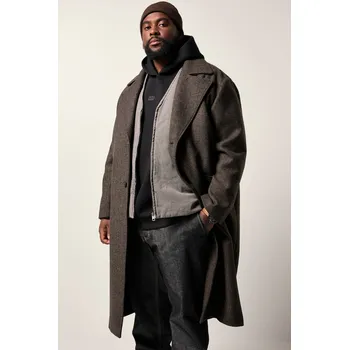 Dámský kabát STHUGE, Plus size Kabát STHUGE, vzor rybí kosti, do 8XL pro plnoštíhlé nadměrná velikost, 842278100-1460, hnědý, XXL, Plus size oblečení, Oblečení pro vysoké muže, Nadměrné velikosti, Oblečení pro plnoštíhlé.