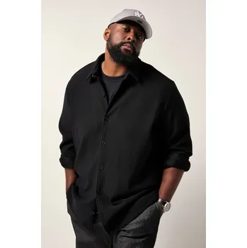 Pánská košile STHUGE, Plus size Svrchní košile STHUGE, dlouhé rukávy, žebrovaný žerzej, do 8XL pro plnoštíhlé nadměrná velikost, 842333100-1455, černý, 6XL, Plus size oblečení, Oblečení pro vysoké muže, Nadměrné velikosti, Oblečení pro plnoštíhlé.