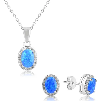 Souprava šperků Stříbrná sada náušnic a náhrdelníku s modrým opálem a zirkony - Meucci SS376S