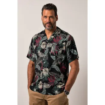 Pánská košile JP1880, Plus size Košile JP1880, viskóza, krátké rukávy, Cuba límeček, plošný potisk, Cuba střih, do 8XL pro plnoštíhlé nadměrná velikost, 840134100-1456, černý, 7XL, Plus size oblečení, Oblečení pro vysoké muže, Nadměrné velikosti, Oblečení pro plnoštíhl