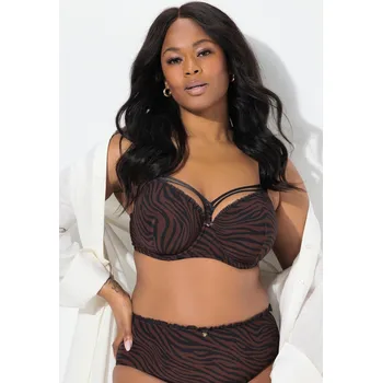 Podprsenka Ulla Popken, Plus size Podprsenka s kosticemi TruYou, měkké košíčky zvířecí vzor, ozdobné stuhy, B-F pro plnoštíhlé nadměrná velikost, 835627675-1105, hnědý, 110E, Nadměrné velikosti, Plus size oblečení, Oblečení pro boubelky, Oblečení pro baculky, Obleče