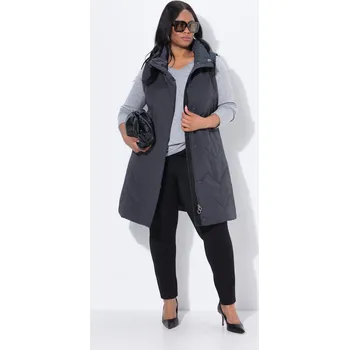 Dámská vesta Ulla Popken, Plus size Dlouhá prošívaná vesta, A střih, stojáček, postranní patentní knoflíky pro plnoštíhlé nadměrná velikost, 843030110-1132, šedý, 58/60, Nadměrné velikosti, Plus size oblečení, Oblečení pro boubelky, Oblečení pro baculky, Oblečení pro 