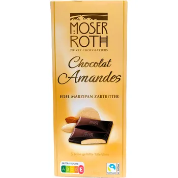 Čokoláda MOSER ROTH Chocolat Amandes Edel Marzipan Zartbitter - jemná hořká čokoláda s jemnou marcipánovou náplní - 5ks - 150g