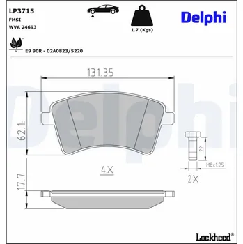 Brzdová destička Sada brzdových destiček, kotoučová brzda DELPHI LP3715