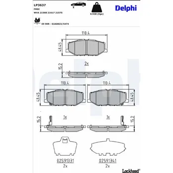 Brzdová destička Sada brzdových destiček, kotoučová brzda DELPHI LP3637