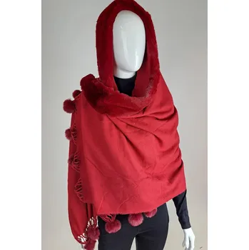 Čepice Dámská šála s límcem z umělé kožešiny- červená, červená UNI i10_P72693_1:19_2:443_
