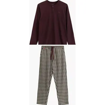 Pánské pyžamo Atlantic Pánské dlouhé bavlněné pyžamo se vzorovanými kalhotami NMP-394 dł/r S-2XL Velikost: S, Barva: vínovo-šedá