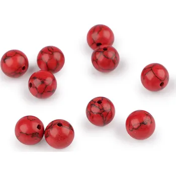 Korálek Tyrkys červený syntetický, minerální korálky Ø10 mm, barva tyrkys červený