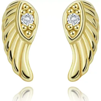 Náušnice Náušnice ze stříbra 925 ve zlatě - očko se zirkonem, andělské křídlo