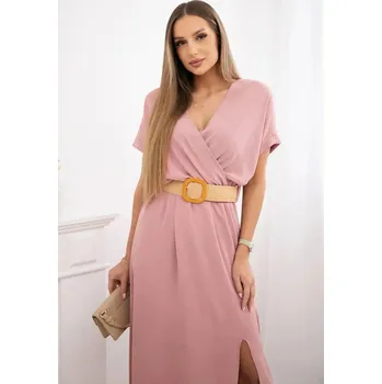Dámské šaty Dámské dlouhé šaty s ozdobným páskem pudrově tmavě růžové, UNI i519_31006-U