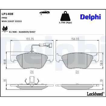 Brzdová destička Sada brzdových destiček, kotoučová brzda DELPHI LP1408