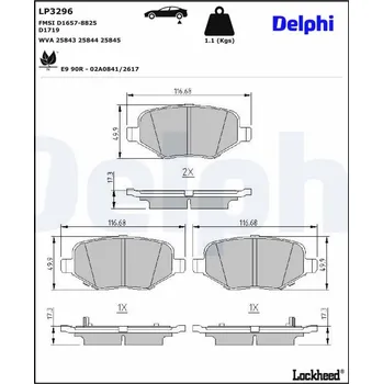Brzdová destička Sada brzdových destiček, kotoučová brzda DELPHI LP3296