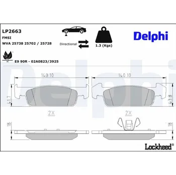 Brzdová destička Sada brzdových destiček, kotoučová brzda DELPHI LP2663