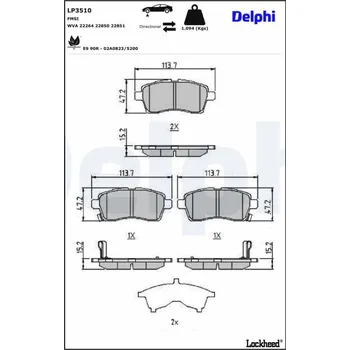 Brzdová destička Sada brzdových destiček, kotoučová brzda DELPHI LP3510