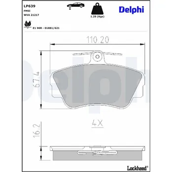 Brzdová destička Sada brzdových destiček, kotoučová brzda DELPHI LP639