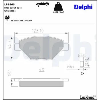 Brzdová destička Sada brzdových destiček, kotoučová brzda DELPHI LP1866