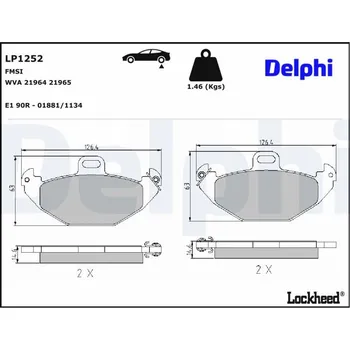 Brzdová destička Sada brzdových destiček, kotoučová brzda DELPHI LP1252