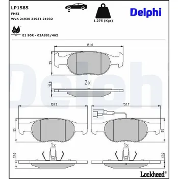 Autodíl Sada brzdových destiček, kotoučová brzda DELPHI LP1585