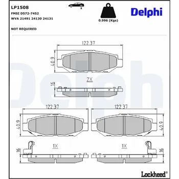 Autodíl Sada brzdových destiček, kotoučová brzda DELPHI LP1508