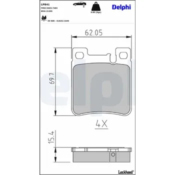 Brzdová destička Sada brzdových destiček, kotoučová brzda DELPHI LP841
