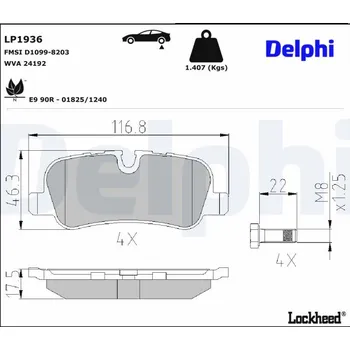 Brzdová destička Sada brzdových destiček, kotoučová brzda DELPHI LP1936