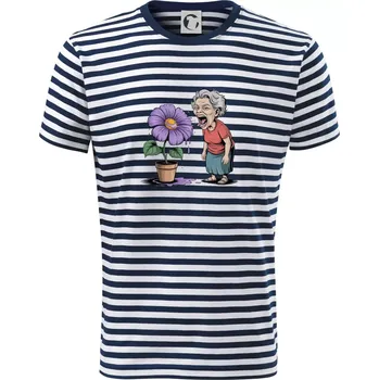 Pánské oblečení Stará paní plive na fialu - Triko na vodu - L ( Prouhovaná )