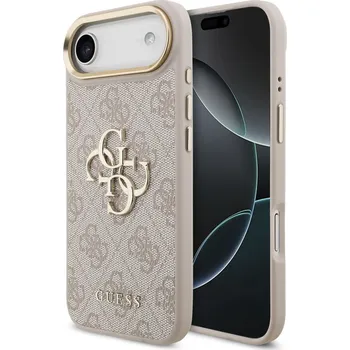 Náhradní kryt pro mobilní telefon Guess PU Leather 4G Metal Logo Gold Frame MagSafe zadní kryt pro iPhone 17 Air Pink